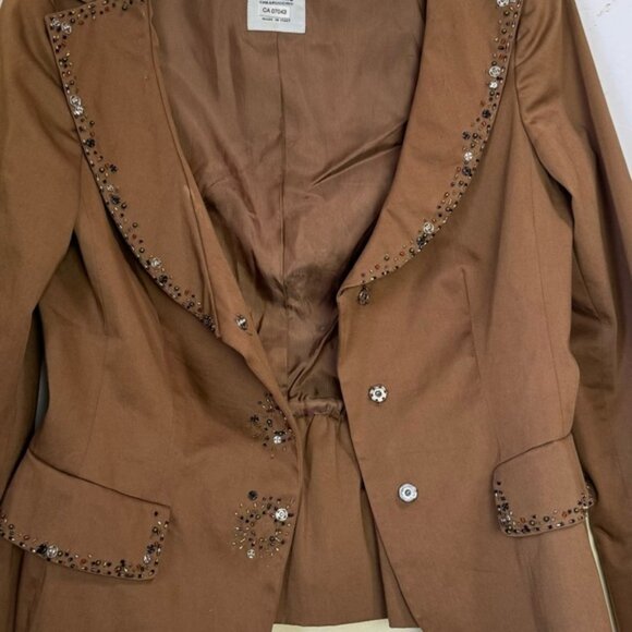 Moschino Beaded Cotton Peplum Blazer Jacket Cheap & Chic Snaps Ruffles Neutral - Picture 11 of 16